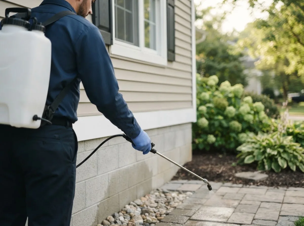 Pest control technician inspecting a home in Rocksprings, TX
